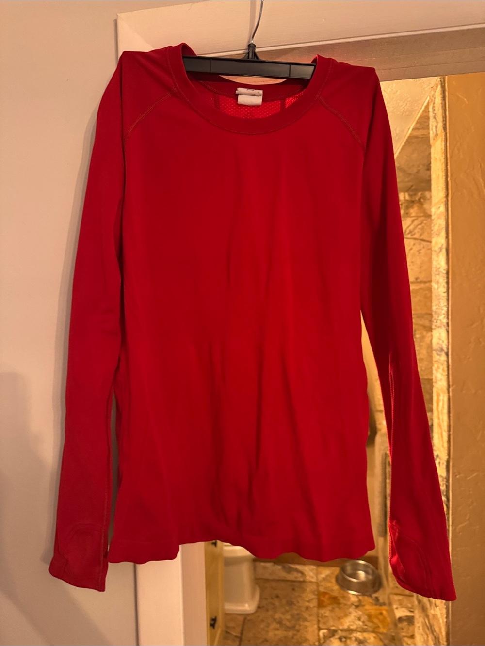 Athleta Red Long-Sleeve Crewneck Performance Top